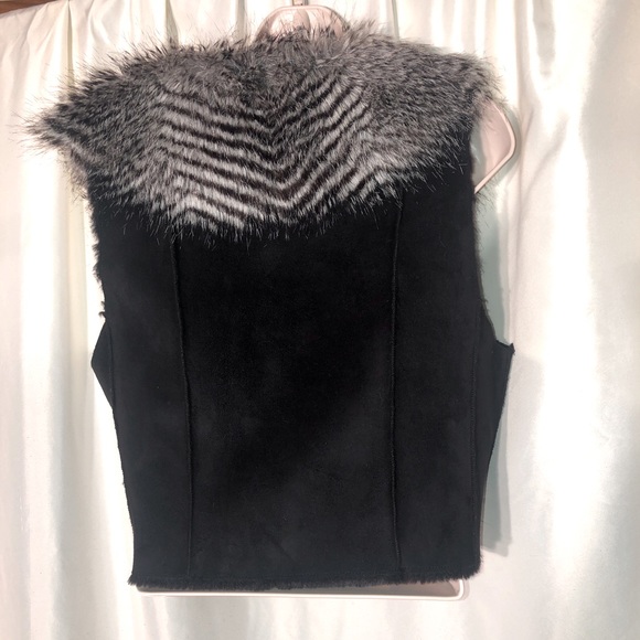 Rachel Zoe suede faux fox collar faux fur lined vest - Picture 4 of 6